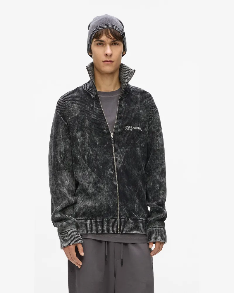 Karl Lagerfeld Gewaschener Pullover Mit Reißverschluss, Herren, Gewaschenes Schwarz, Größe Gewaschenes