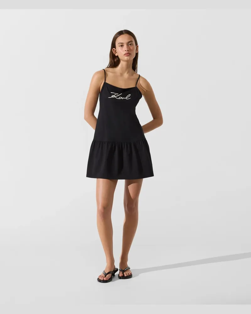 Karl Lagerfeld Jersey-mini-strandkleid Mit Signature-detail, Damen, Schwarz, Größe Schwarz
