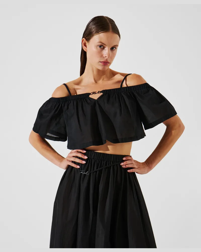 Karl Lagerfeld Schulterfreies Kurzes Strandtop, Damen, Schwarz, Größe Schwarz