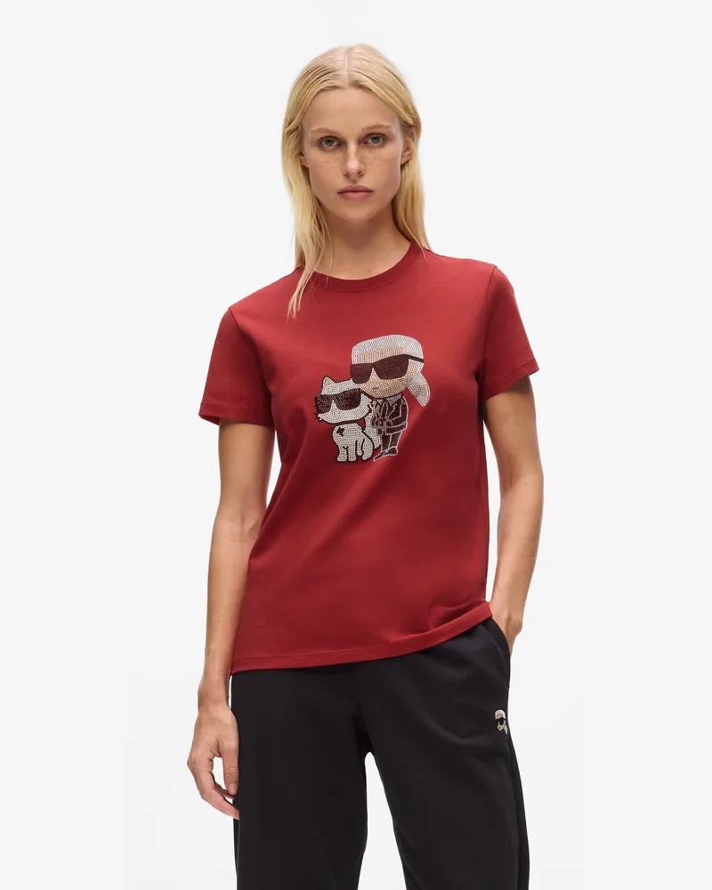 Karl Lagerfeld Ikon Karl & Choupette T-shirt Mit Strass, Damen, Scarl Sage, Größe Scarl