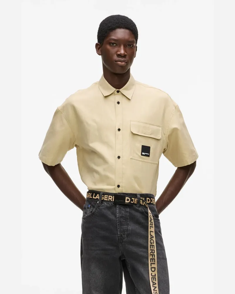 Karl Lagerfeld Kurzärmeliges Hemd Aus Leinenmischgewebe, Herren, Blasses Khaki, Größe Blasses