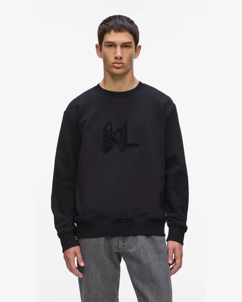 Karl Lagerfeld Sweatshirt Mit Pailletten-monogram, Herren, Schwarz, Größe Schwarz