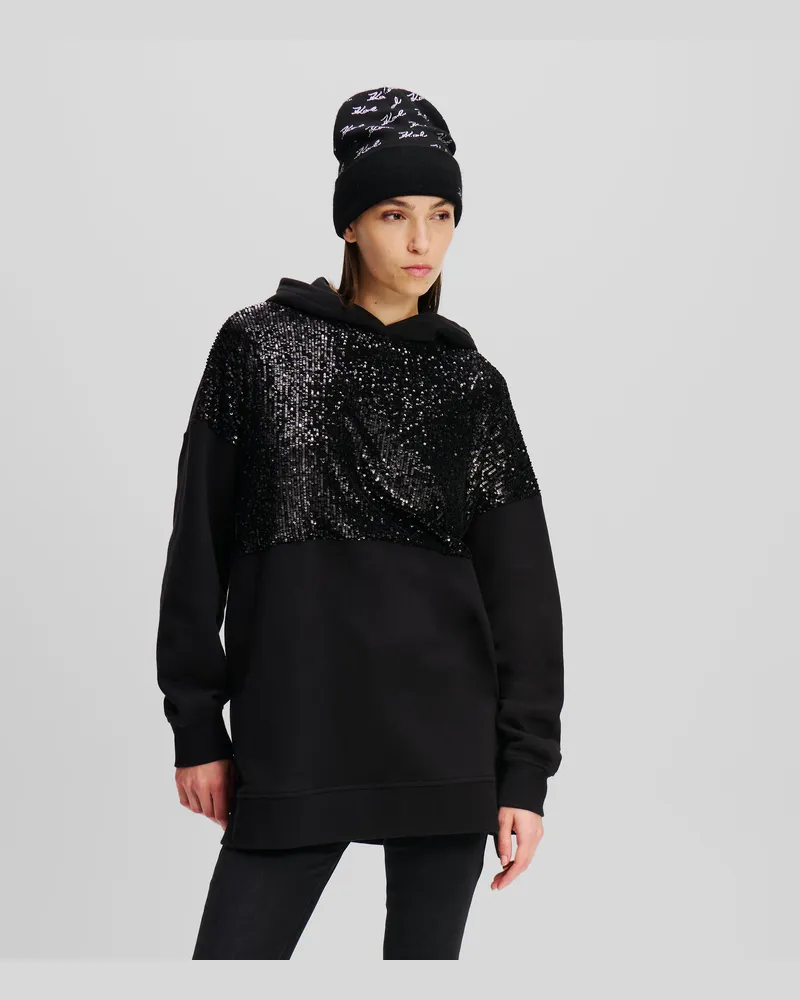 Karl Lagerfeld Paillettenbesetzter Kapuzenpullover, Frau, Schwarz, Größe Schwarz