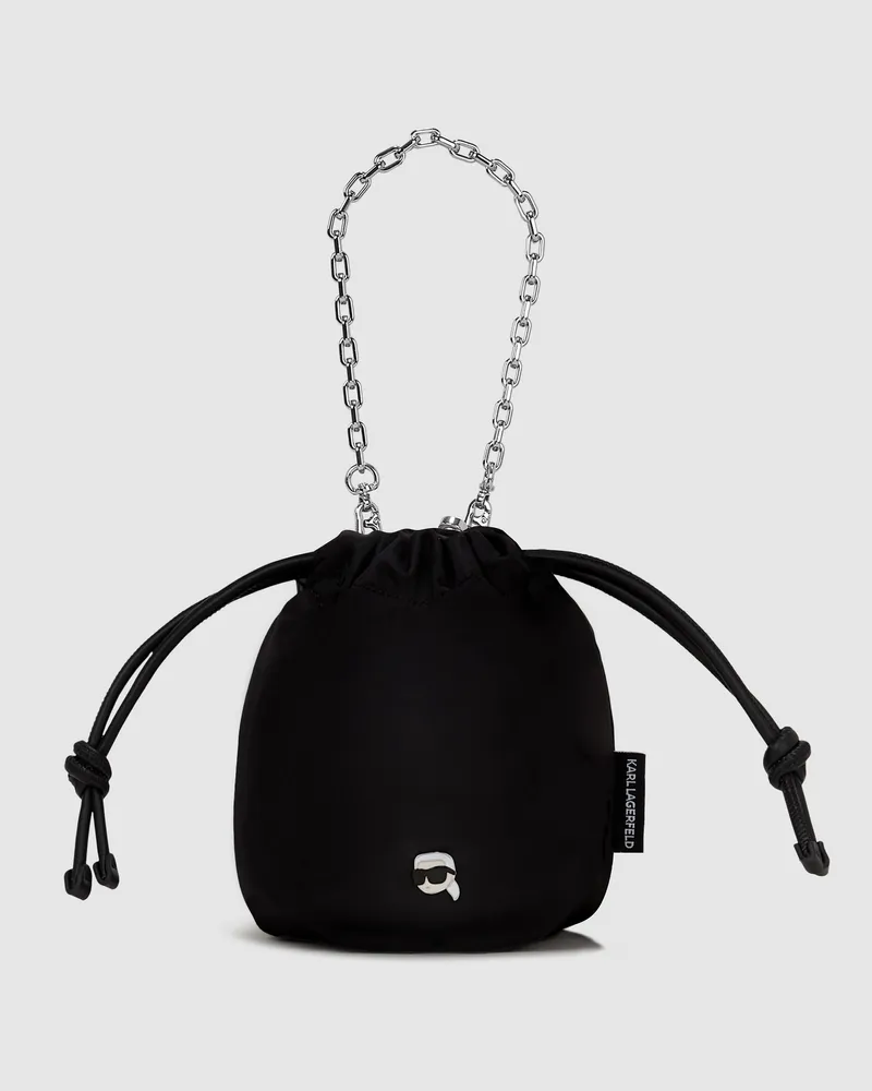 Karl Lagerfeld Ikon Kleine Bucket Bag Aus Nylon, Damen, Schwarz, Größe Schwarz