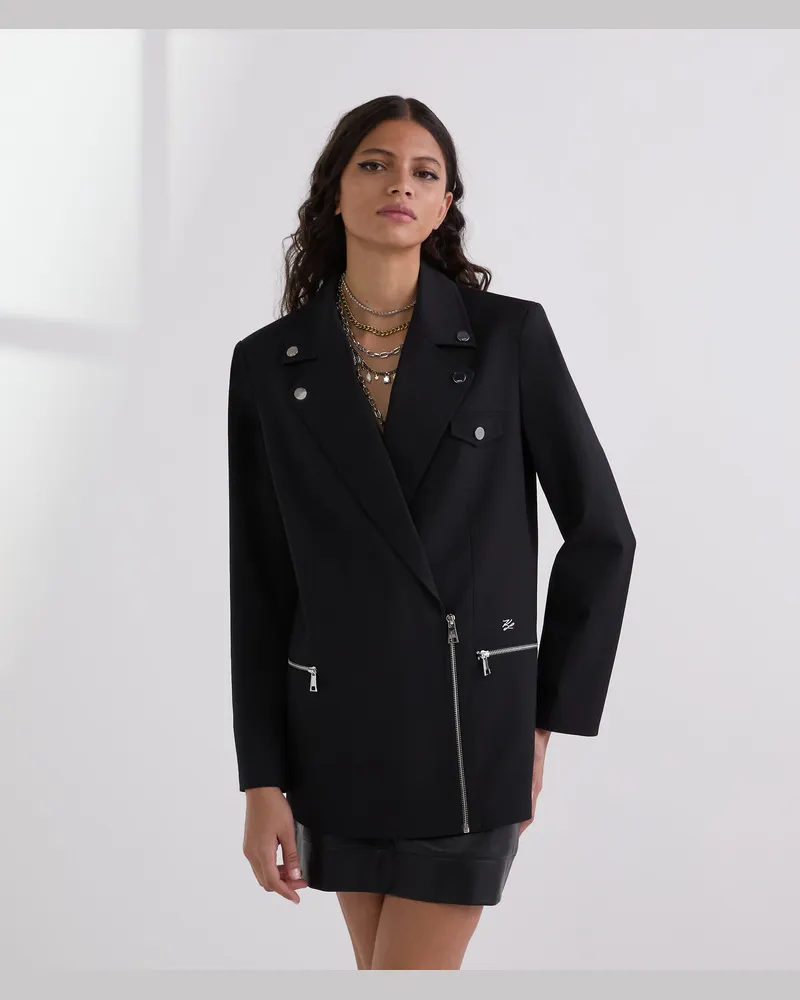 Karl Lagerfeld Bikerblazer, Damen, Schwarz, Größe Schwarz