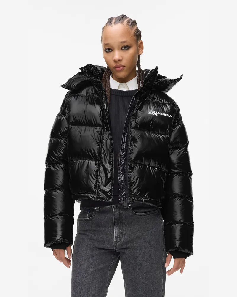 Karl Lagerfeld Glänzende Kastenförmige Pufferjacke, Damen, Schwarz, Größe Schwarz