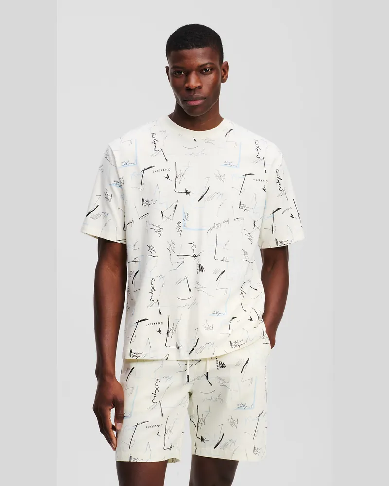 Karl Lagerfeld T-shirt Mit Allover-print, Mann, Skizzen-Allover-Print, Größe Skizzen-allover-print