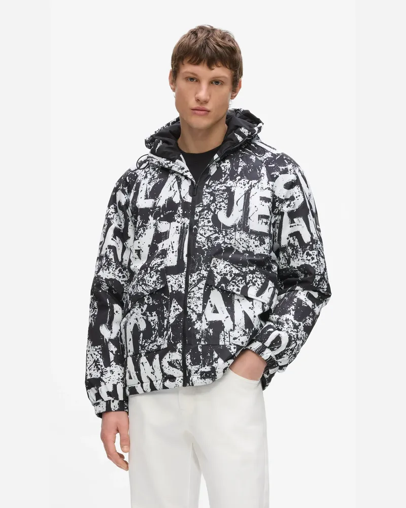 Karl Lagerfeld Wattierte Jacke Mit Allover-logo, Herren, Allover-print Mit Strukturiertem Logo – Schwarz, Größe Allover-print