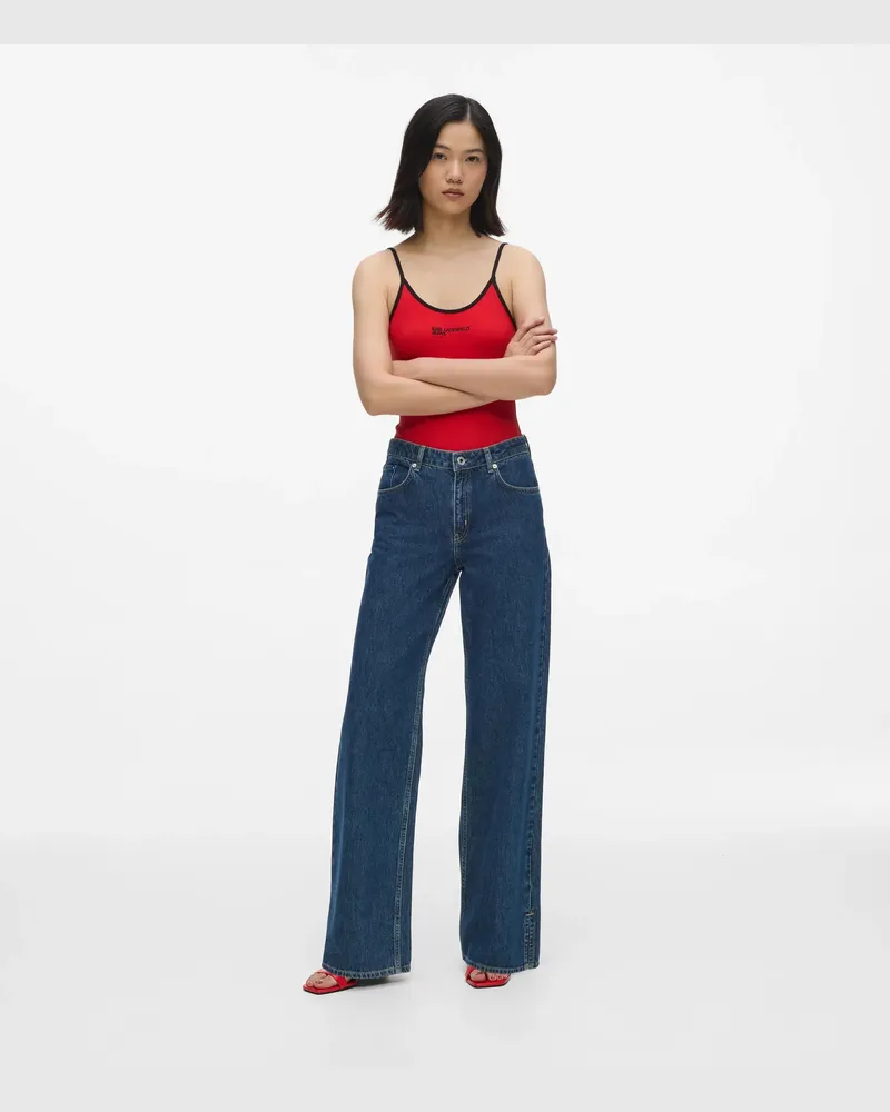 Karl Lagerfeld Legere Jeans Mit Mittelhohem Bund Und Schlitz Am Saum, Damen, Washed Dark Blue, Größe Washed