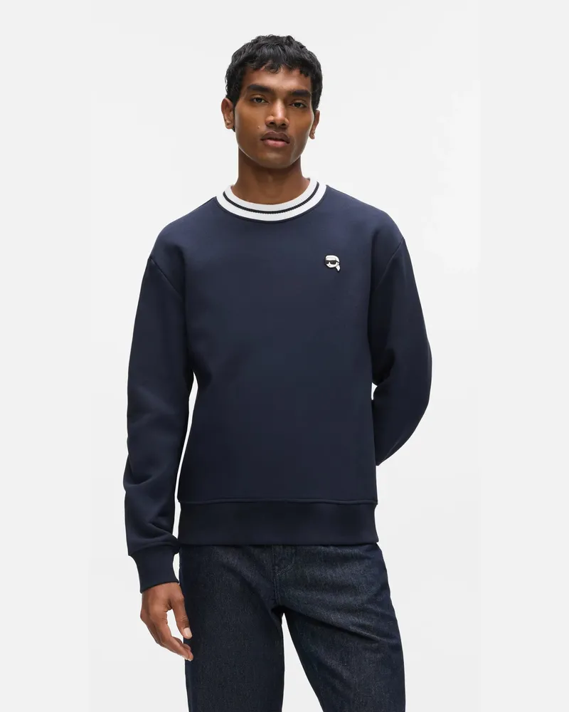 Karl Lagerfeld Ikon Sweatshirt Mit Gestreiftem Kragen, Herren, Peacoat, Größe Peacoat