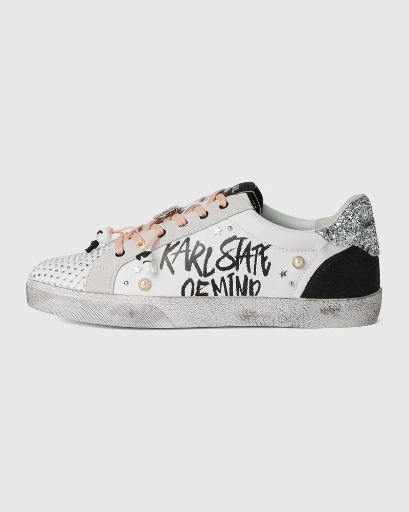Karl Lagerfeld Skool Sneakers Mit Nieten Und Karl-zitat, Damen, Schwarz/weiss, Größe Schwarz