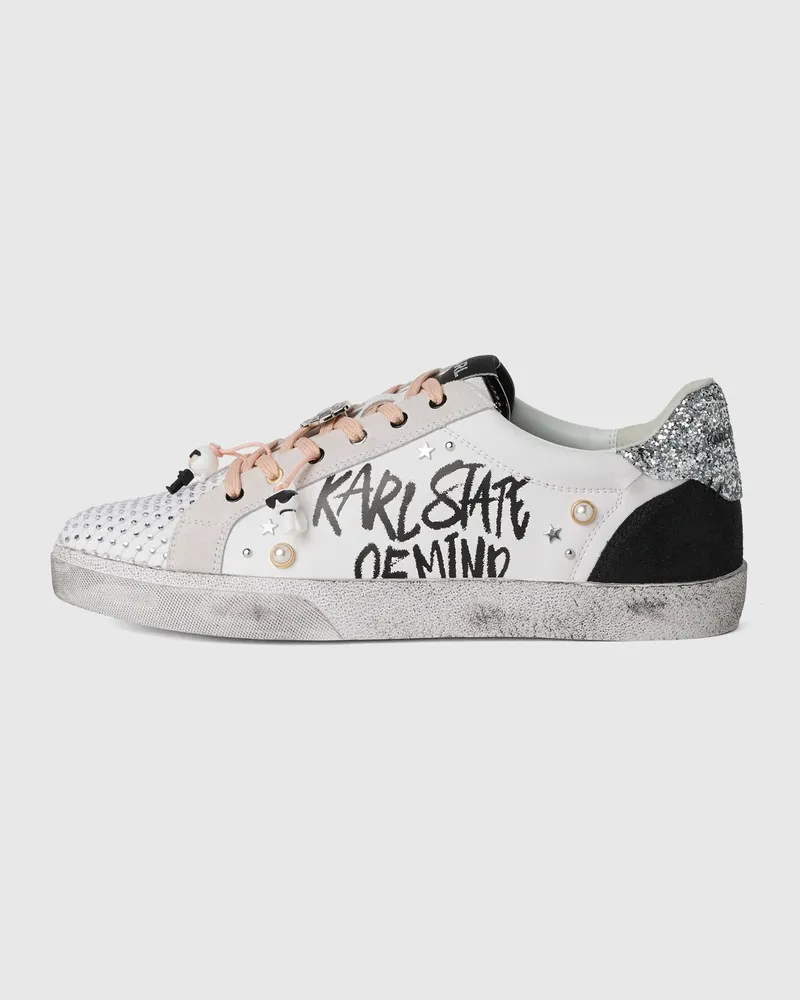 Karl Lagerfeld Skool Sneakers Mit Nieten Und Karl-zitat, Damen, Schwarz/weiss, Größe Schwarz