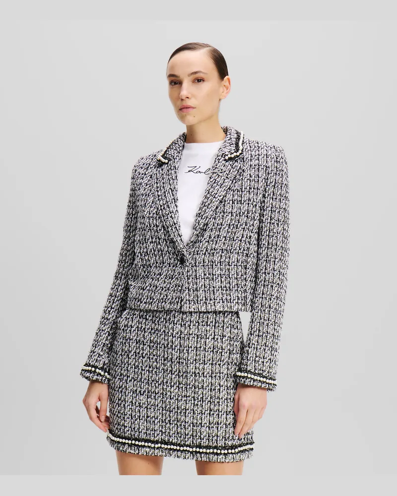 Karl Lagerfeld Bouclé-jacke mit Perlenverzierung, Frau, Schwarz/weiß/silber Schwarz