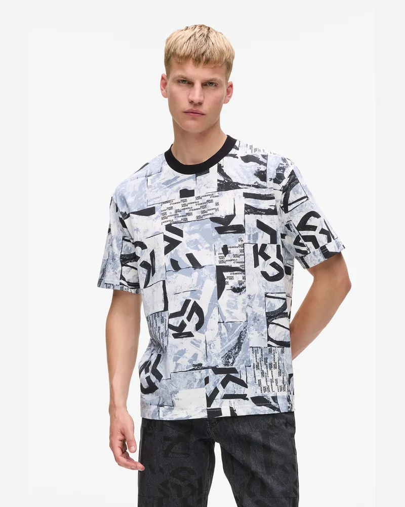 Karl Lagerfeld Legeres T-shirt Mit Allover-monogramm, Herren, Urbane Textur Im Allover-print, Größe Urbane