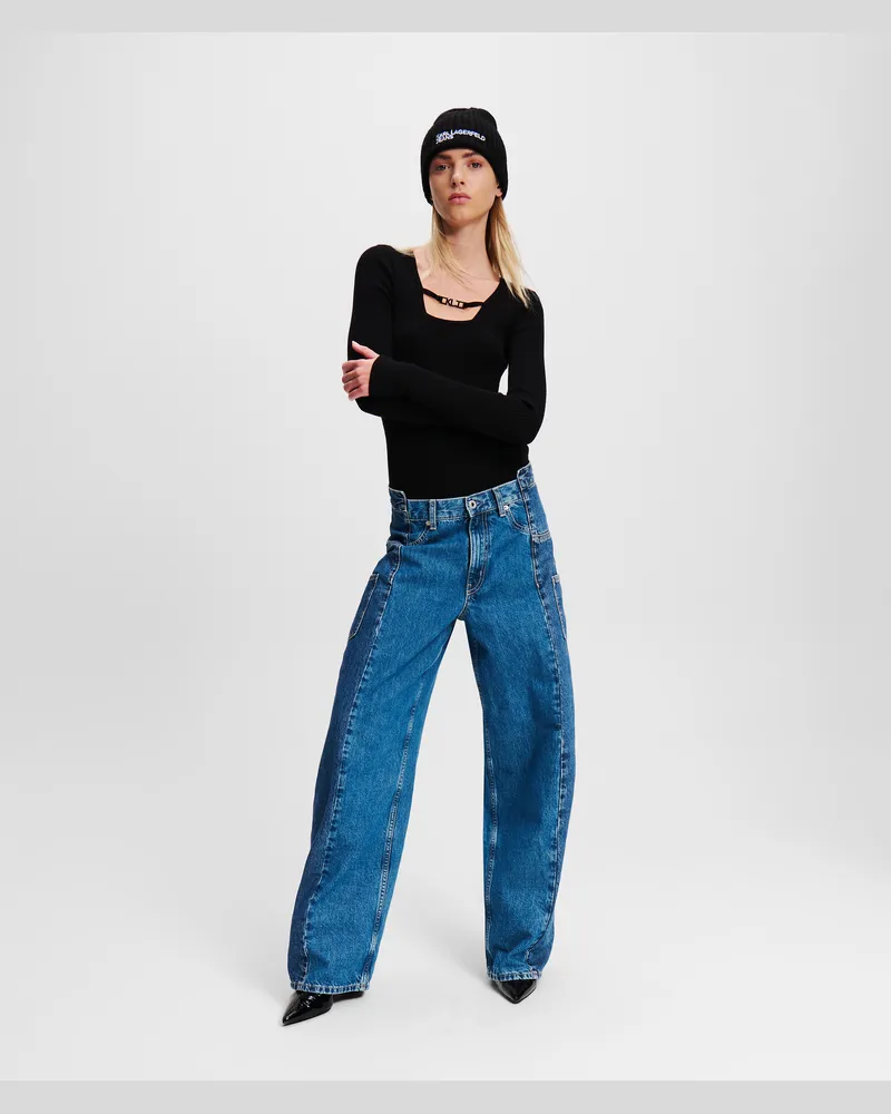 Karl Lagerfeld Baggy-jeans Im Deconstructed-look Mit Mittelhohem Bund, Frau, Washed Blocked Blue, Größe Washed