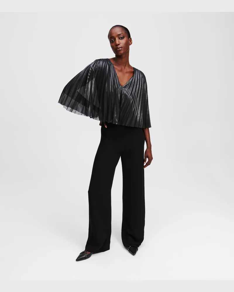 Karl Lagerfeld Jumpsuit Mit Plissiertem Cape, Frau, Schwarz-Gunmetal, Größe Schwarz-gunmetal