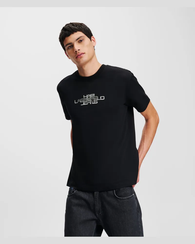 Karl Lagerfeld Klj t-shirt mit Logo und Foliendruck, Mann, Schwarz Schwarz