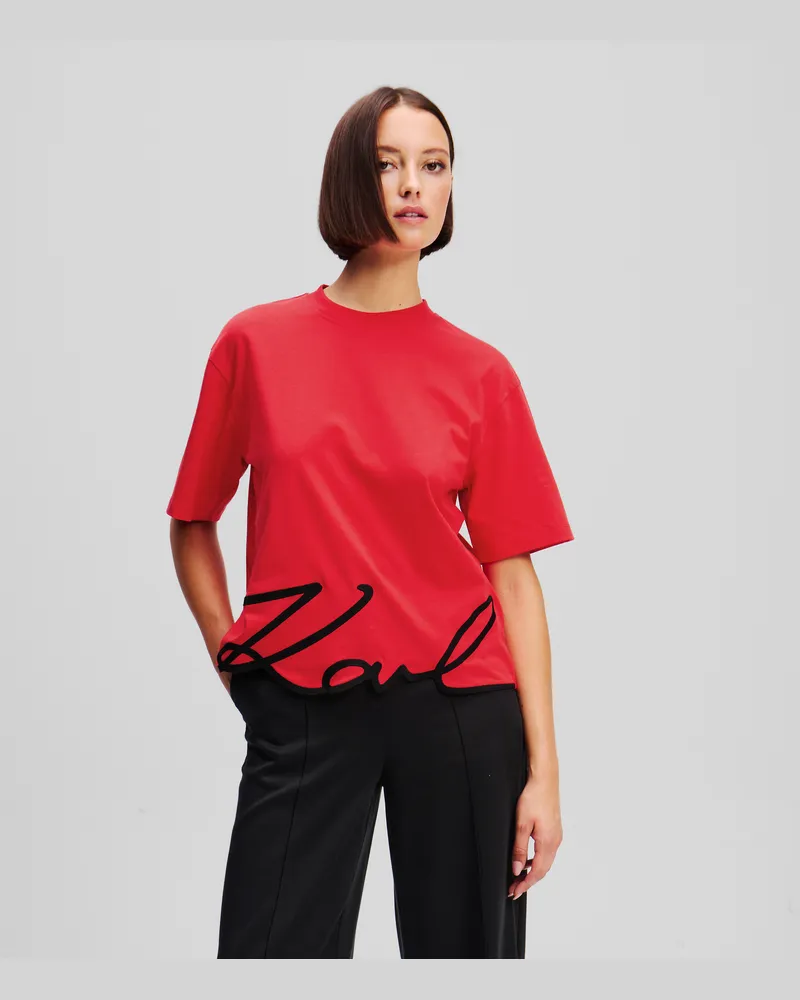 Karl Lagerfeld T-shirt Mit Signatur-saum, Frau, Racing Red, Größe Racing