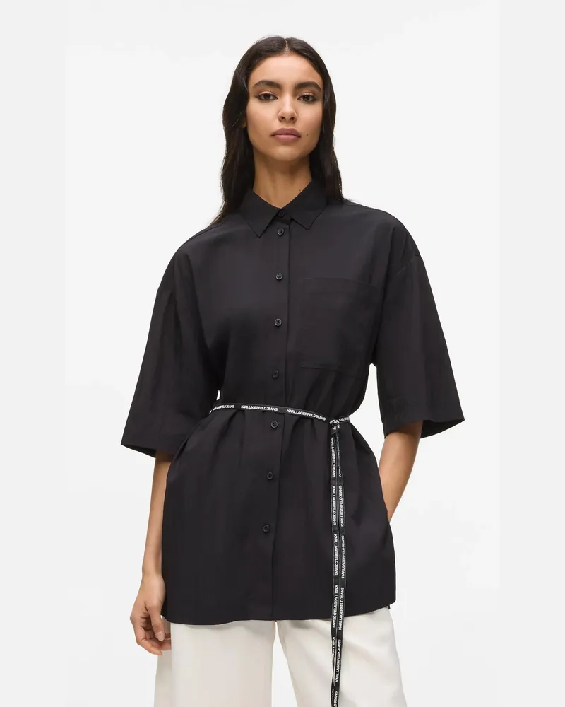 Karl Lagerfeld Kurzärmeliges Hemd Mit Taillengürtel, Damen, Schwarz, Größe Schwarz