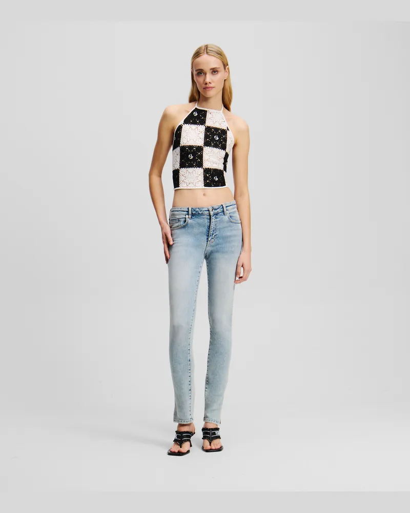 Karl Lagerfeld Hoch Geschnittene Skinny-jeans Mit Schlitz Am Saum, Frau, Hellblau, Größe Hellblau