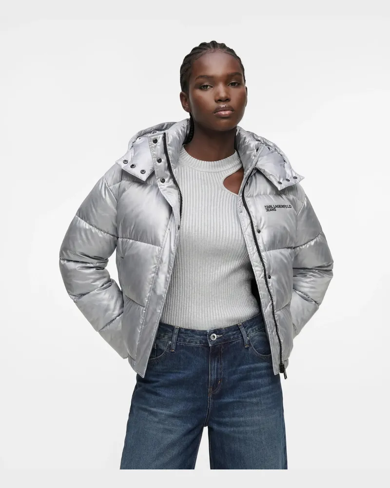 Karl Lagerfeld Kurze, Glänzende Steppjacke, Damen, Grau, Größe Grau
