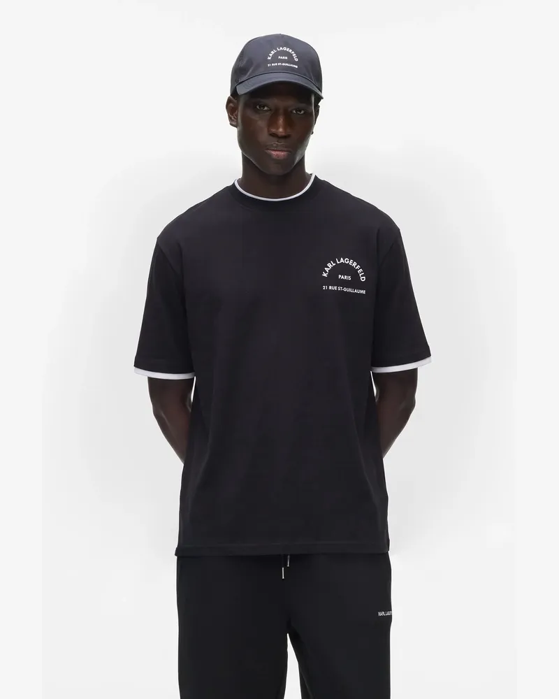 Karl Lagerfeld Rue St-guillaume T-shirt Mit Doppelkragen, Male, Schwarz, Size Black