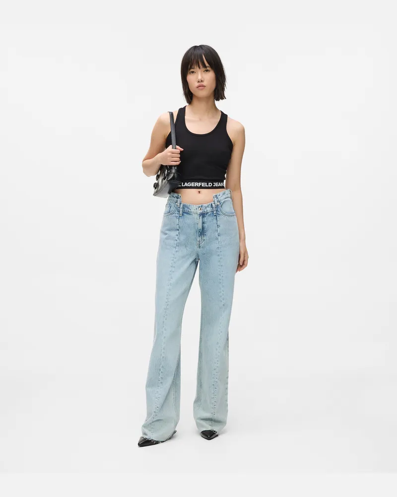 Karl Lagerfeld Lockere Jeans Mit Dekorativen Nähten Und Mittelhohem Bund, Damen, Hellblau, Größe Hellblau