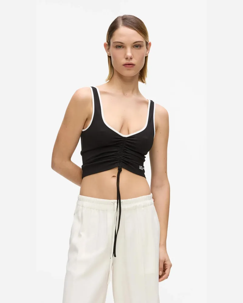 Karl Lagerfeld Tanktop Mit V-ausschnitt Und Raffung, Damen, Schwarz, Größe Schwarz