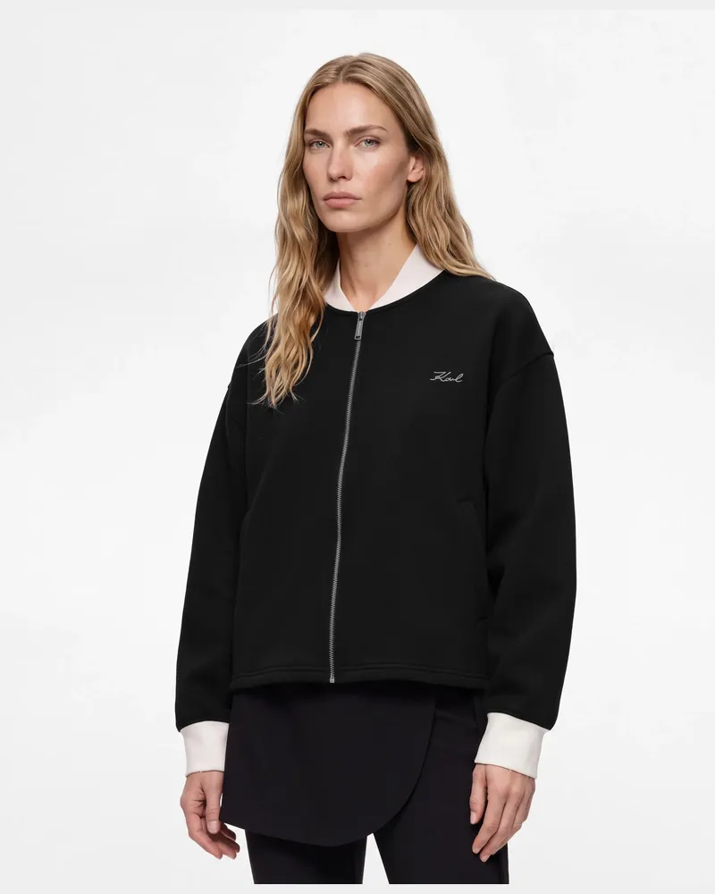 Karl Lagerfeld Sweatshirt Mit Kontrastdetails Im Bomberjacken-stil, Female, Schwarz, Size Black