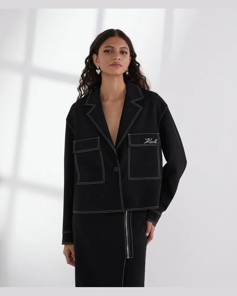 Karl Lagerfeld Jacke Mit Kontrastnähten, Frau, Schwarz, Größe Schwarz