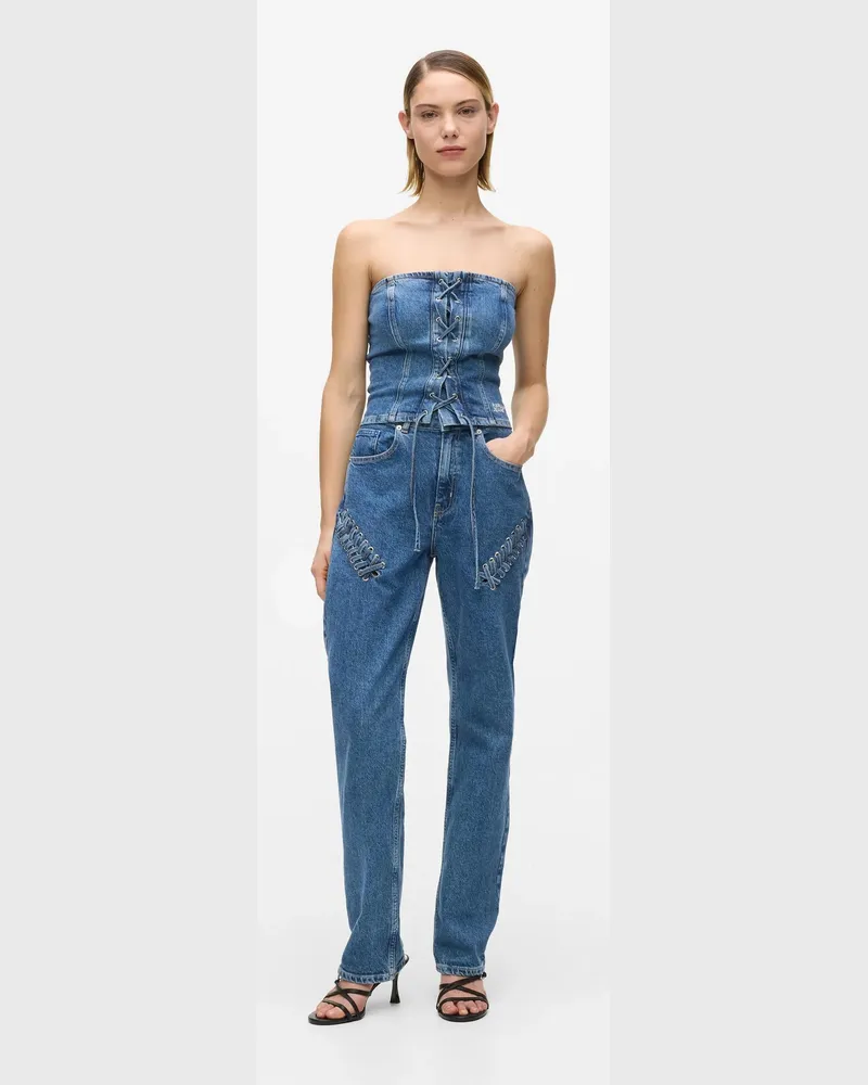 Karl Lagerfeld Jeans Mit Hohem Bund, Geradem Bein Und Schnürdetails, Damen, Vacances-black-dill, Größe Vacances-black-dill