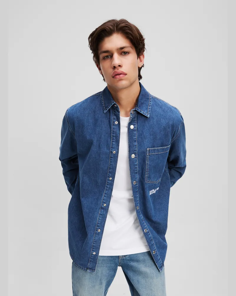 Karl Lagerfeld Logo Denim Shirt, Mann, Mittelblau, Größe Mittelblau