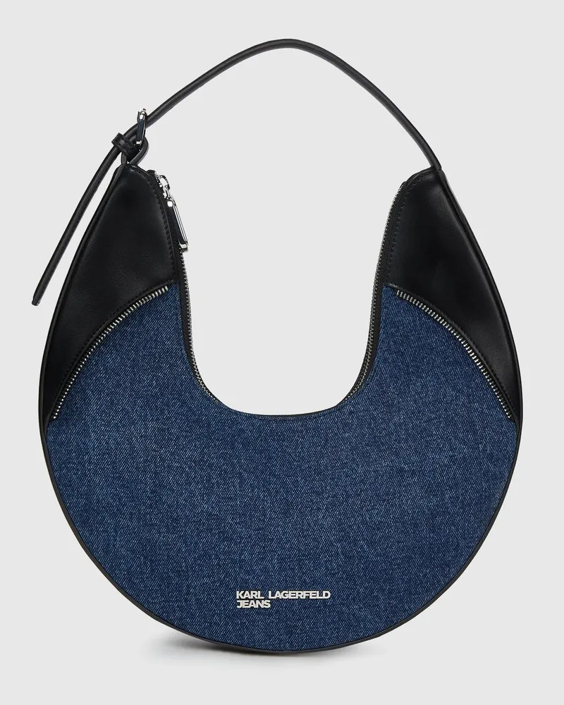 Karl Lagerfeld Rebellische Hobo-tasche Aus Denim Und Kunstleder, Female, Verwaschenes Dunkelblau-schwarz, Size Blue