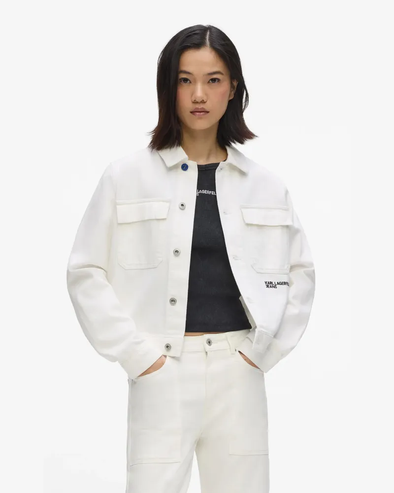 Karl Lagerfeld Weiße Jeansjacke Mit Normaler Passform, Damen, Weiss, Größe Weiss