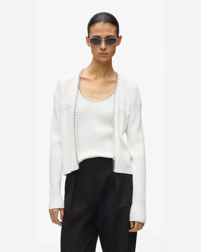 Karl Lagerfeld Strickjacke Mit Kettendetail, Damen, Weiss, Größe Weiss