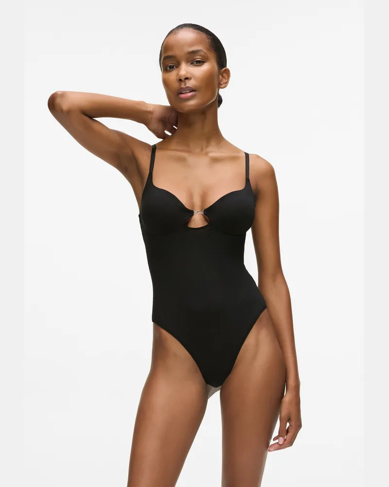 Karl Lagerfeld Signature Body Mit Hohem Beinausschnitt, Damen, Schwarz, Größe Schwarz