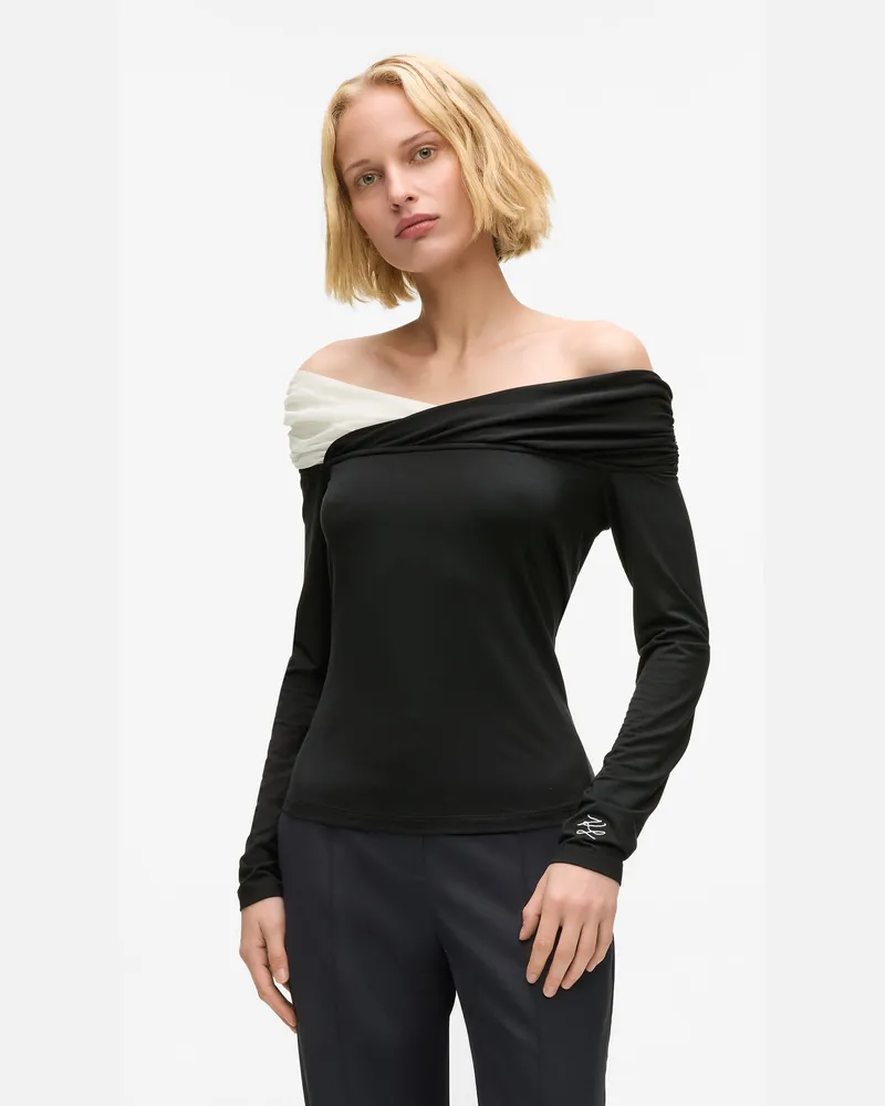 Karl Lagerfeld Off-shoulder-top, Damen, Weiss/schwarz, Größe Weiss