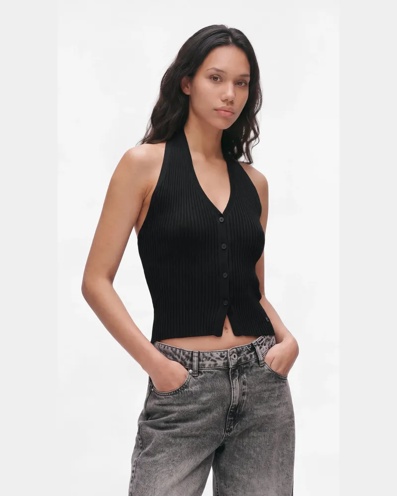 Karl Lagerfeld Top Mit Neckholder-ausschnitt Aus Strick, Female, Schwarz, Size Black