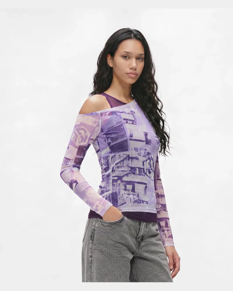 Karl Lagerfeld Cityscape-mesh-top, Female, Concrete Layering All Over Print, Size Multicoloured