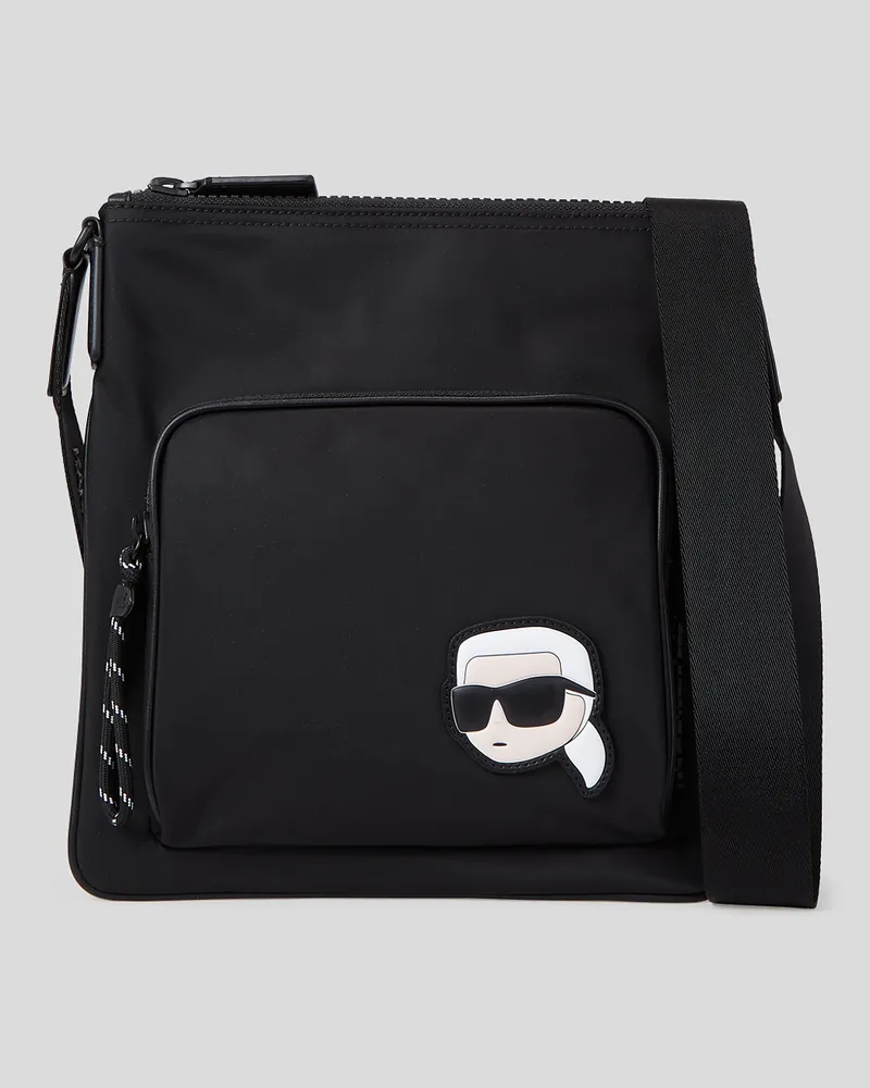 Karl Lagerfeld Ikon Flache Crossbody-bag Aus Nylon, Mann, Schwarz, Größe Schwarz