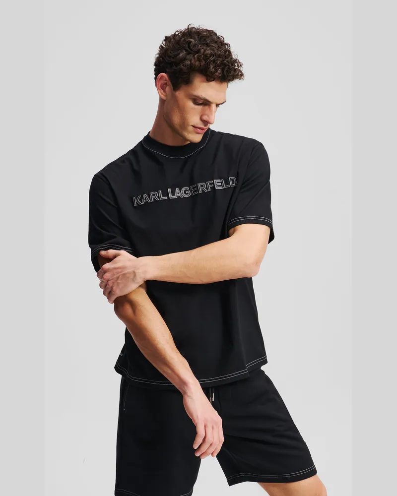 Karl Lagerfeld T-shirt Mit Kontrastnähten, Herren, Schwarz, Größe Schwarz