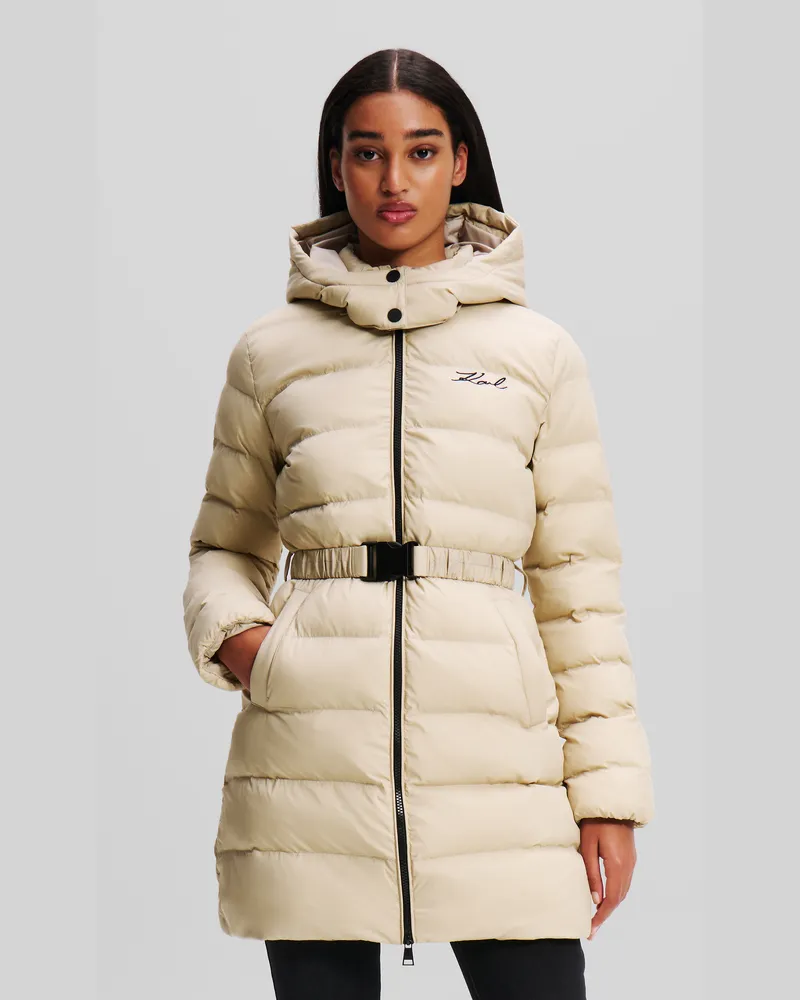 Karl Lagerfeld Signature Lange Pufferjacke, Frau, Helles Beige, Größe Helles