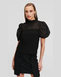 Karl Lagerfeld Top mit Organza-ärmeln, Frau, Schwarz Schwarz