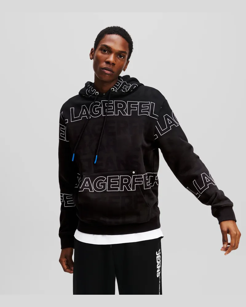 Karl Lagerfeld Kapuzenpullover Mit All-over-logo, Mann, All-Over-Logo-Muster Schwarz-Weiß, Größe All-over-logo-muster