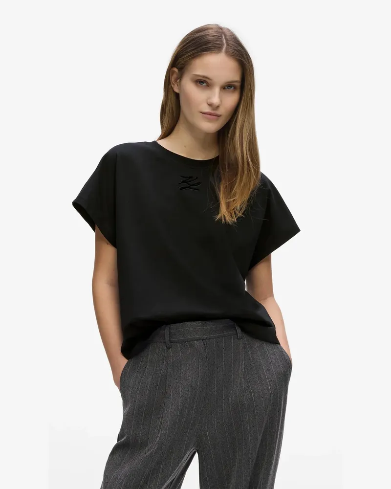 Karl Lagerfeld Autograph T-shirt Mit Kurzen Ärmeln, Damen, Schwarz, Größe Schwarz