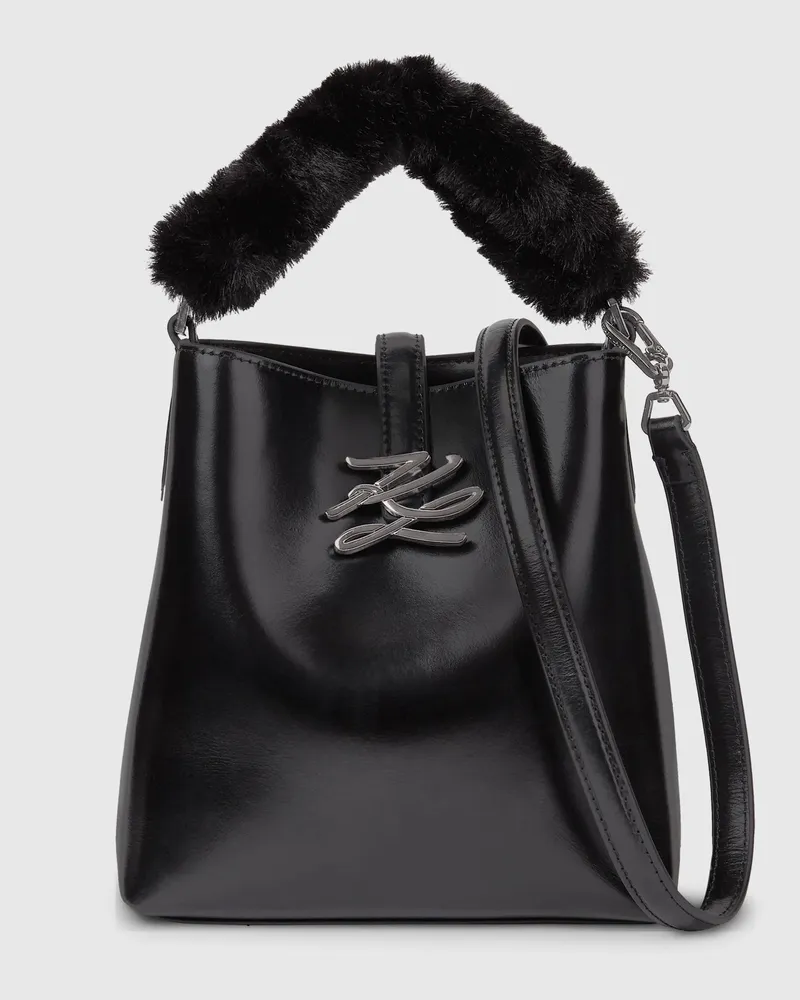 Karl Lagerfeld K/autograph Drop Kleine Glänzende Bucket-tasche, Damen, Schwarz-gunmetal, Größe Schwarz-gunmetal