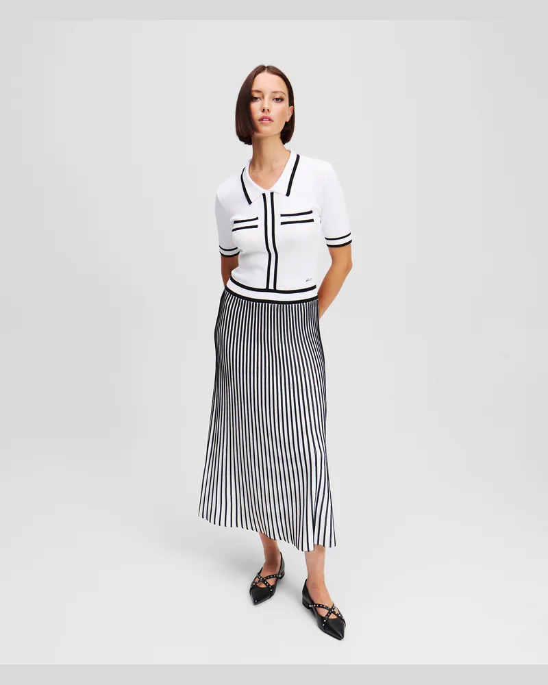 Karl Lagerfeld Karl essential Plissiertes Strickkleid, Frau, Weiss/Schwarz, Größe Weiss