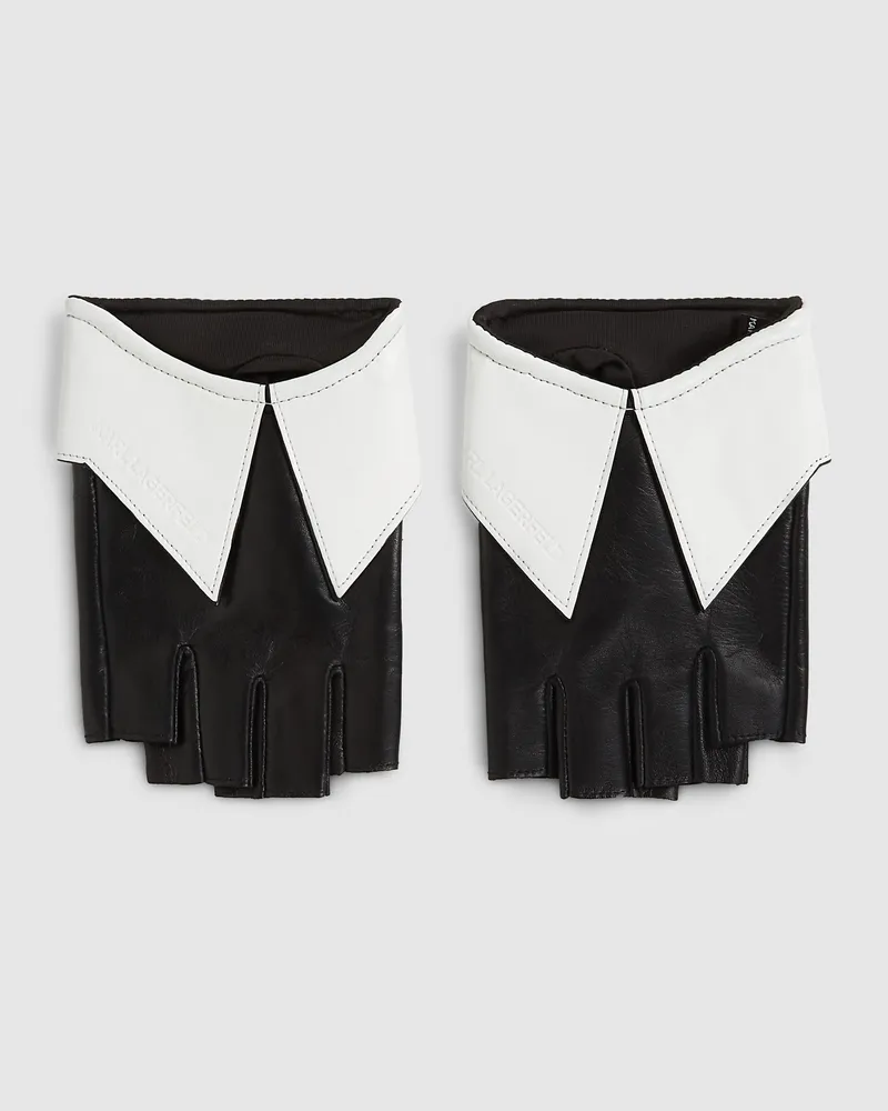 Karl Lagerfeld Fingerlose Handschuhe Mit Kragendetail, Damen, Schwarz/weiss, Größe Schwarz