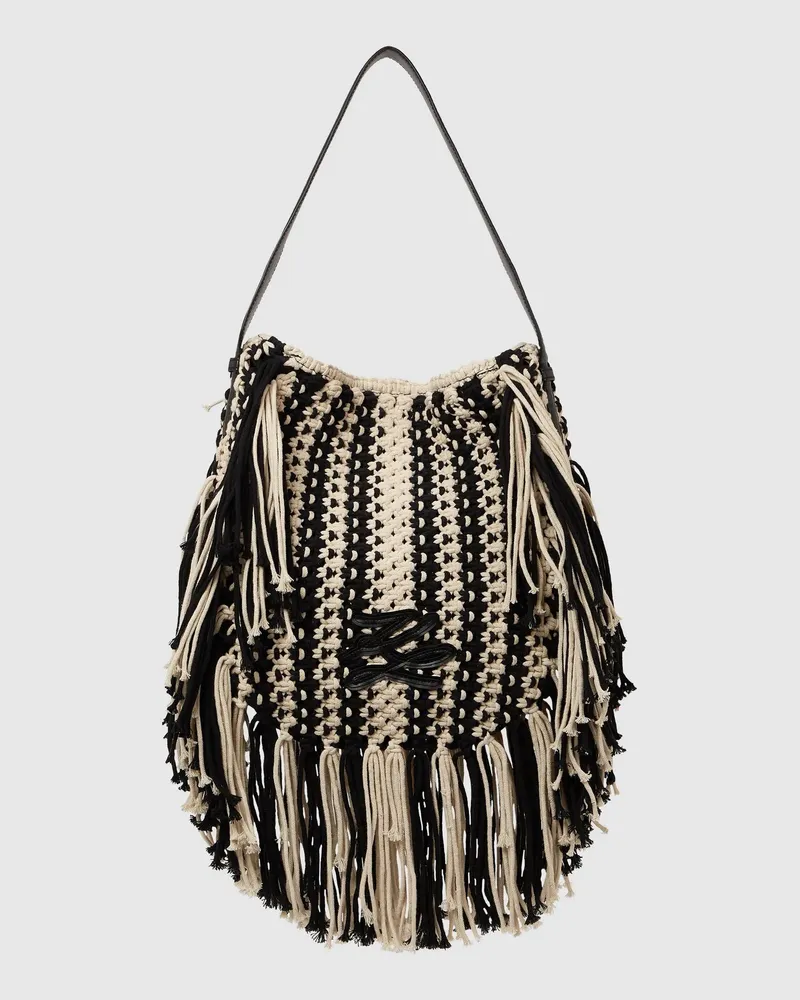 Karl Lagerfeld K/autograph Schultertasche Mit Fransen, Damen, Schwarz/weiss, Größe Schwarz