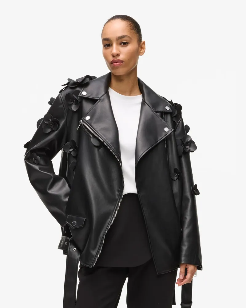 Karl Lagerfeld Bikerjacke Aus Kunstleder Mit Orchideenmuster, Female, Schwarz, Size Black